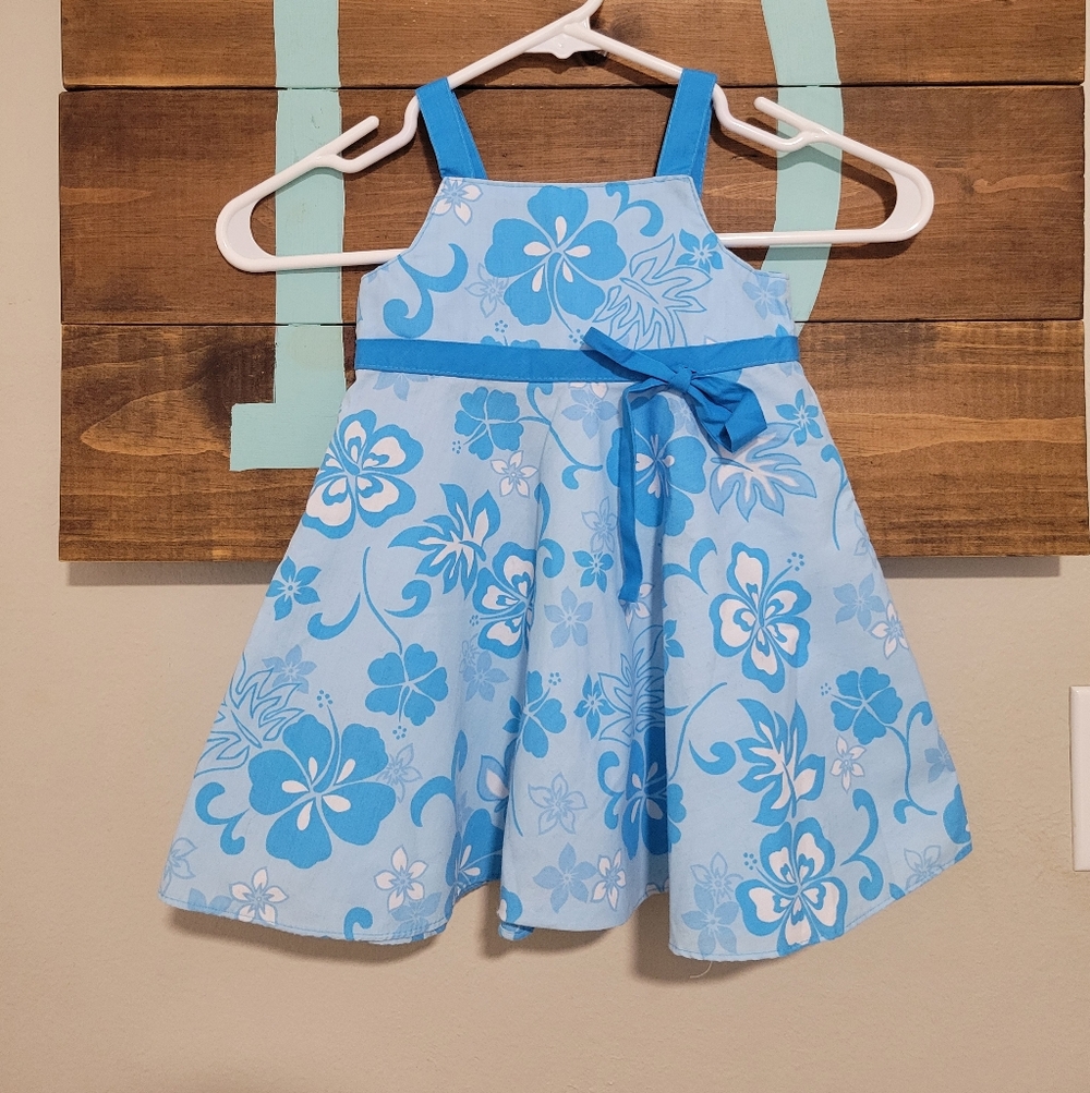 Vintage Kole Kole Blue Floral Dress with Bow Hawaii Made Size 2T